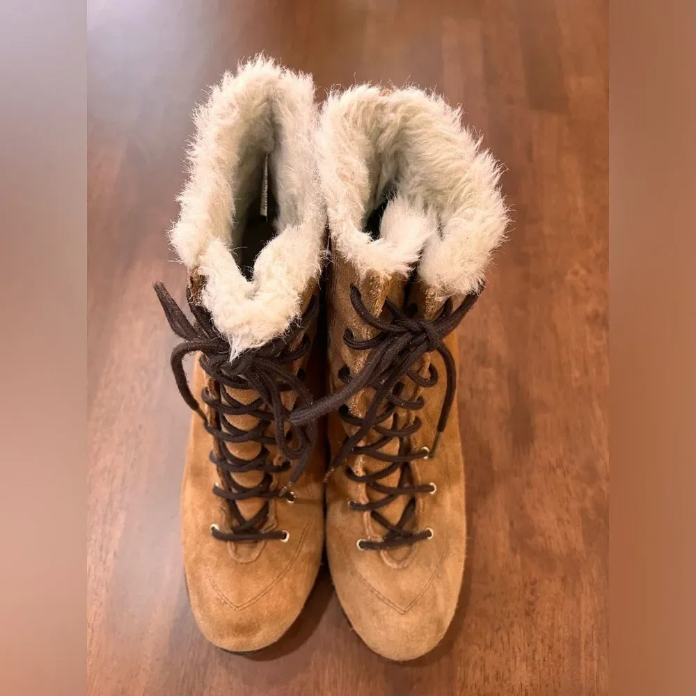 Michael Kors Lace Up Suede Sherpa Ankle Boots 4